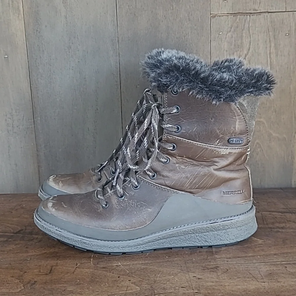 Merrell Tremblant Ezra Brown Leather Boot Women's sz 7 Lace Up Waterproof Boot